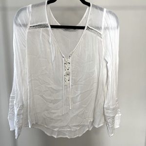 Hollister white crochet long sleeve shirt